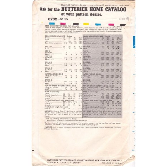 Vintage Sewing PATTERN Butterick 6232, Girls Quick 1962 Childrens Dress Top - Picture 2 of 2